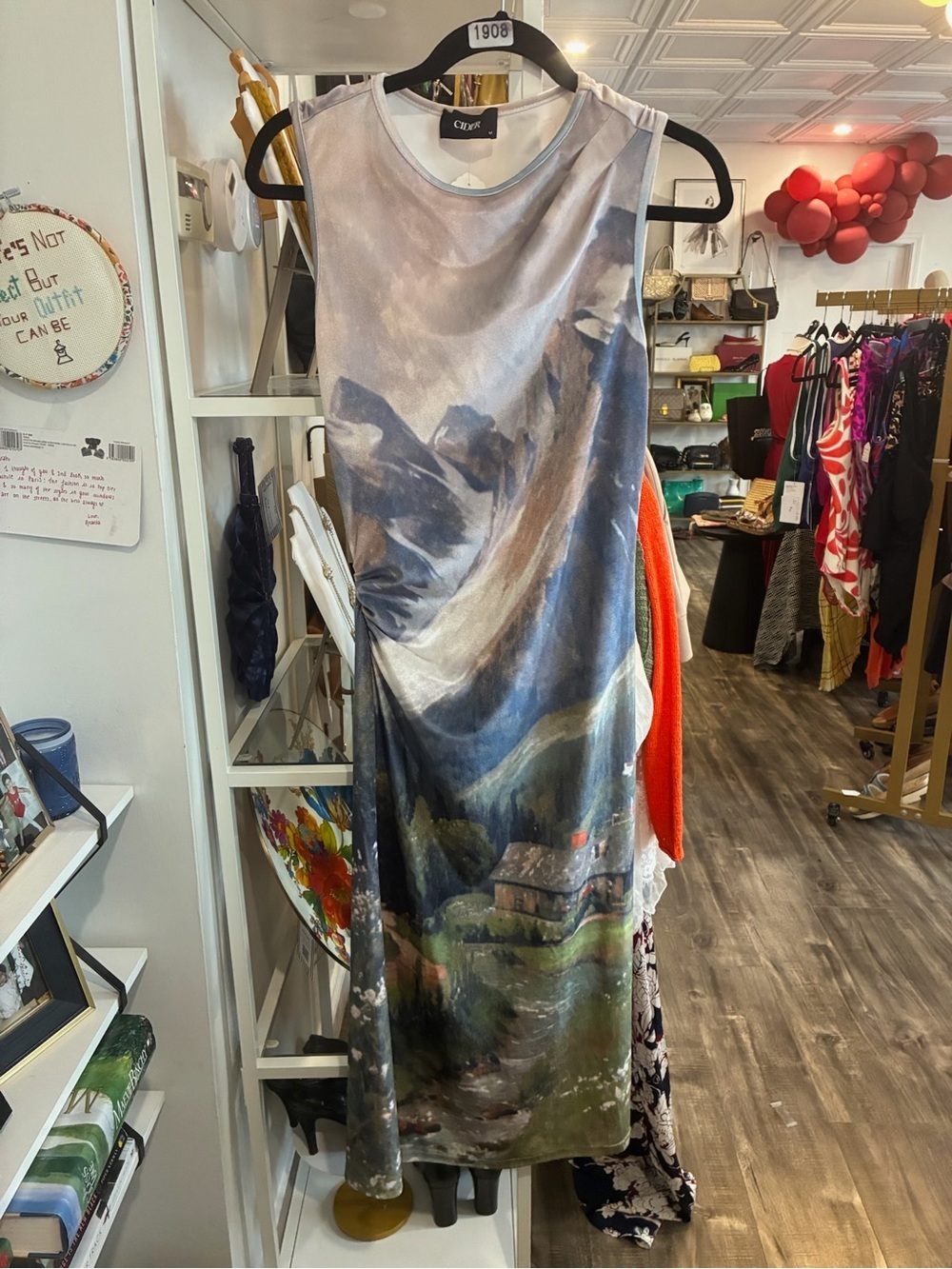 Cider Mountain Landscape Sleeveless Dress - Blue Green Gray